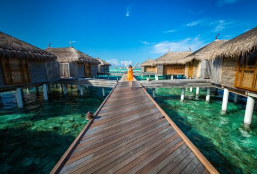 Maldivian resort with cabins on water