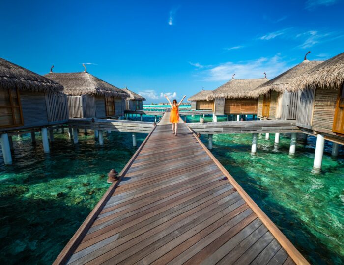 Maldivian resort with cabins on water