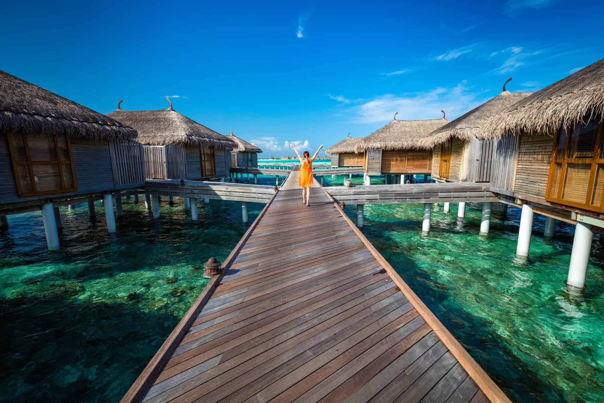 Maldivian resort with cabins on water